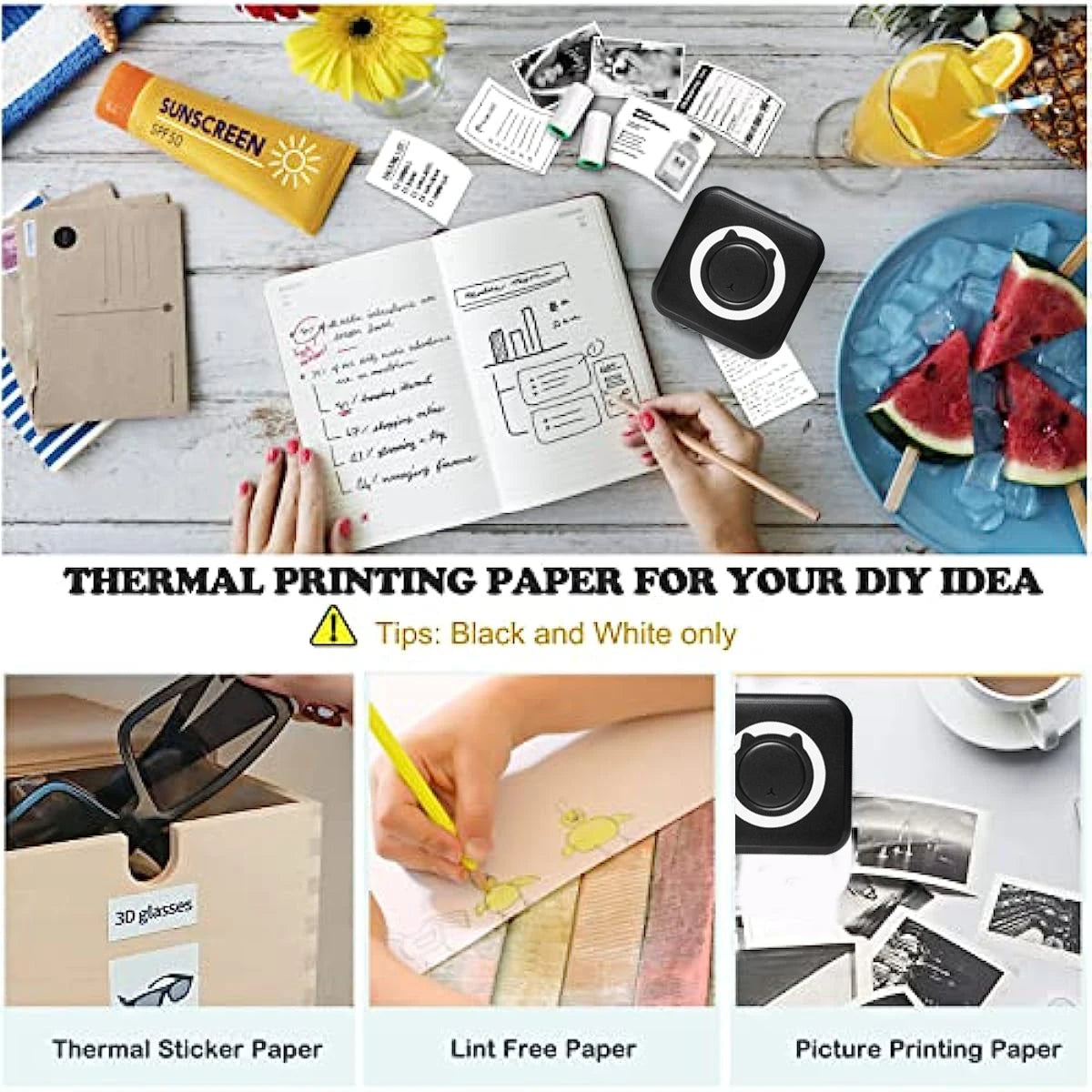Compact and Efficient Portable Mini Thermal Printer - Perfect for Photos and Labels with Wireless Bluetooth for Android and iOS