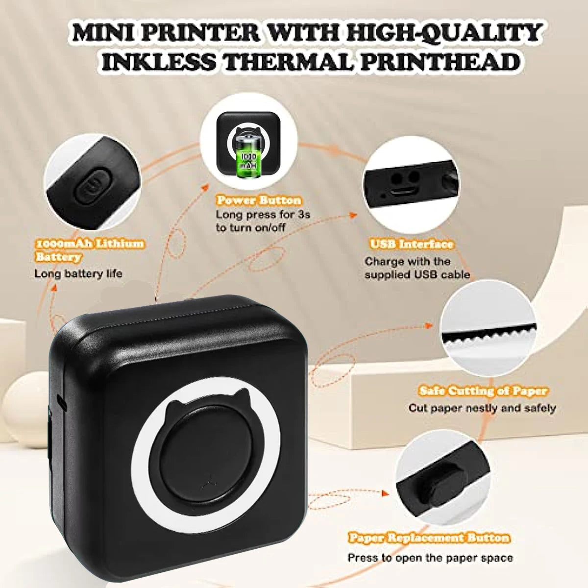 Compact and Efficient Portable Mini Thermal Printer - Perfect for Photos and Labels with Wireless Bluetooth for Android and iOS