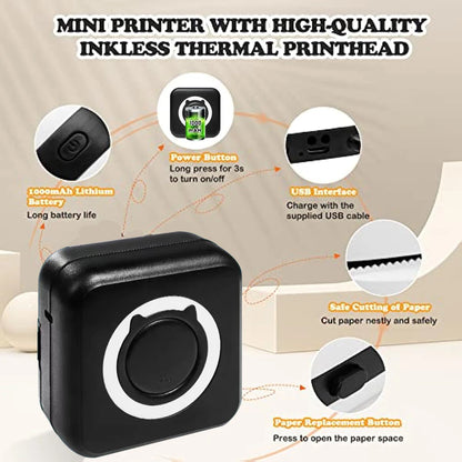 Compact and Efficient Portable Mini Thermal Printer - Perfect for Photos and Labels with Wireless Bluetooth for Android and iOS